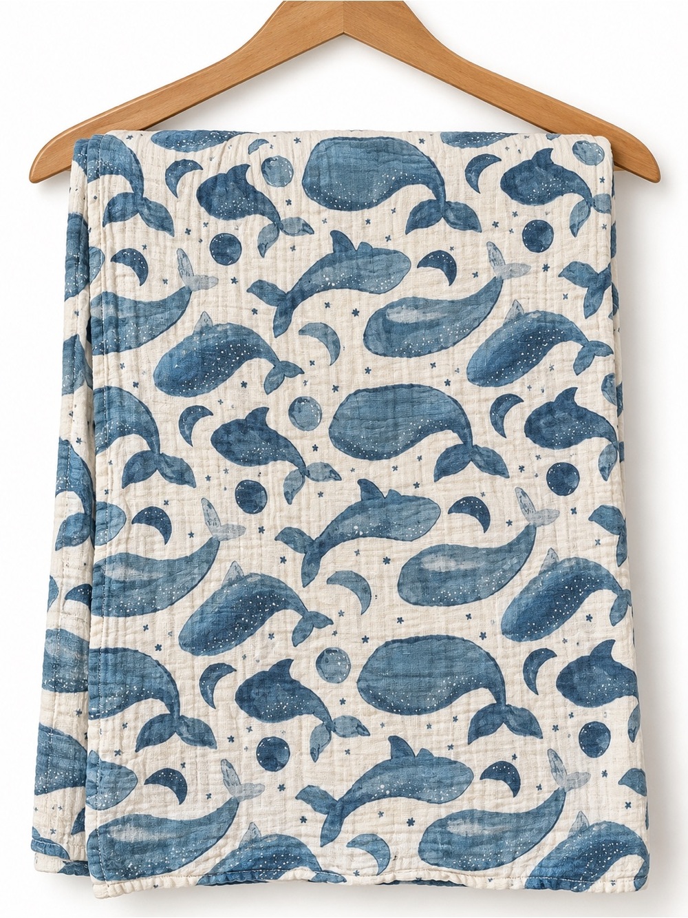 Crane Baby Whale Muslin Swaddle Blanket Blue Gray Organic Style